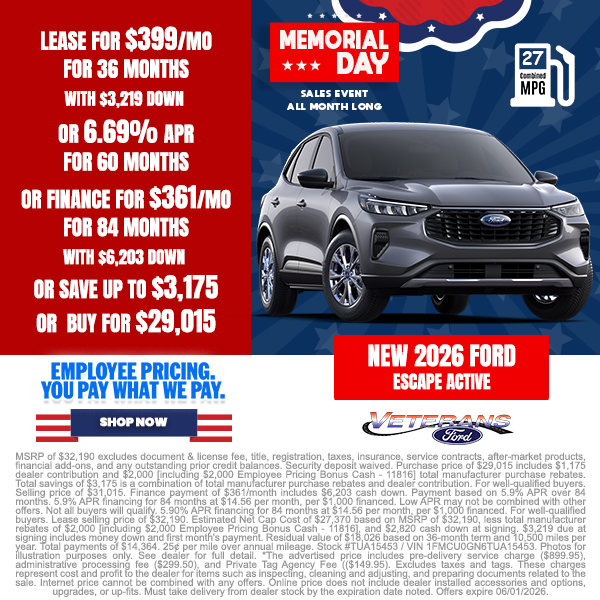 Special offer on 2026 Ford Escape 2026 Ford Escape Active